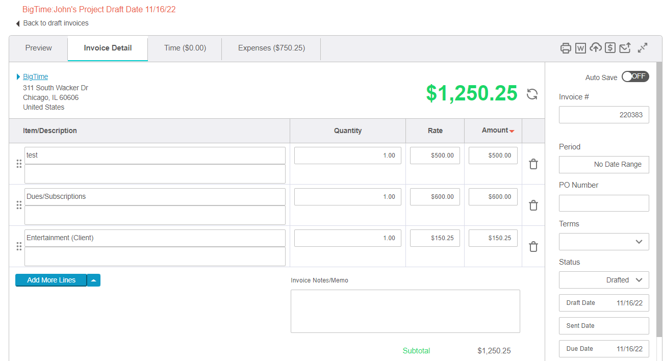 quickbooks invoice